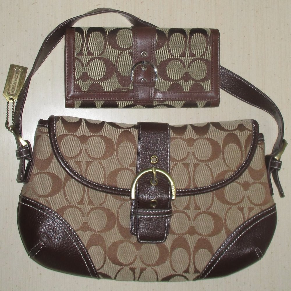 Coach Soho Buckle Purse, Signature Jacquard with Leather Trim + Matching Wallet